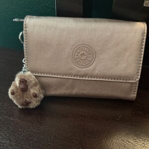 Kipling Shimmering Rose Gold Wallet with Plush Keychain
